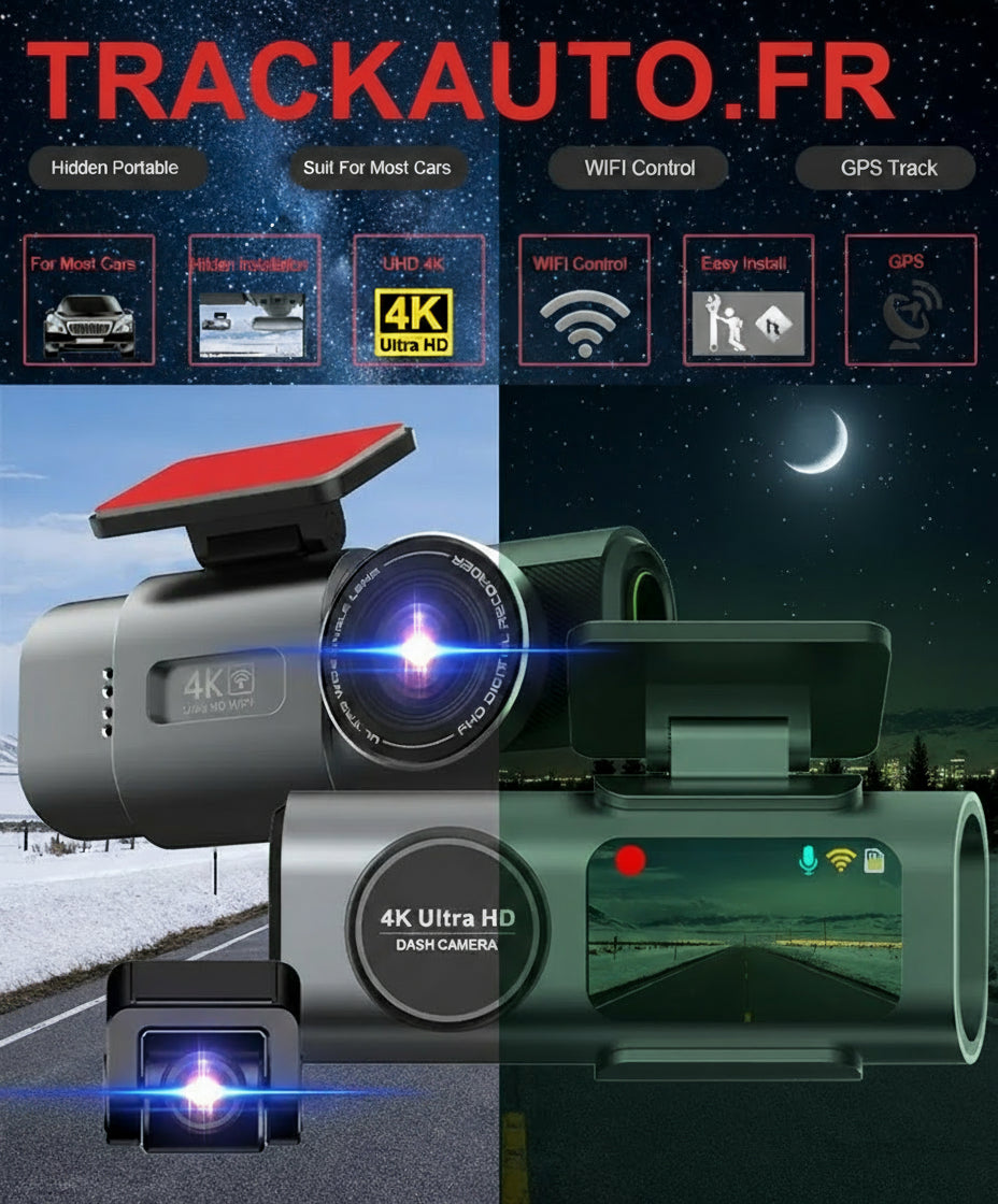 Dash Cam 4K pour voiture avec Vision nocturne