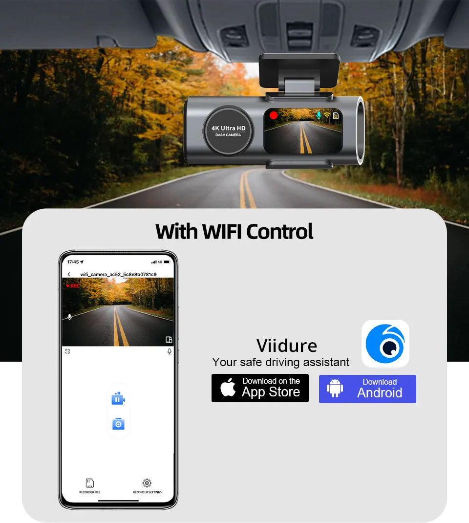 Dash Cam 4K pour voiture avec Vision nocturne